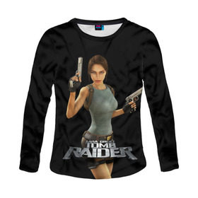 Женский лонгслив 3D с принтом TOMB RAIDER в Санкт-Петербурге, 100% полиэстер | длинные рукава, круглый вырез горловины, полуприлегающий силуэт | game | girl | gun | lara croft | tomb raider | девушка | игра | оружие | пистолет