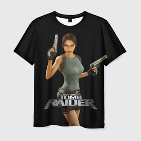 Мужская футболка 3D с принтом TOMB RAIDER в Санкт-Петербурге, 100% полиэфир | прямой крой, круглый вырез горловины, длина до линии бедер | game | girl | gun | lara croft | tomb raider | девушка | игра | оружие | пистолет