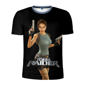 Мужская футболка 3D спортивная с принтом TOMB RAIDER в Санкт-Петербурге, 100% полиэстер с улучшенными характеристиками | приталенный силуэт, круглая горловина, широкие плечи, сужается к линии бедра | game | girl | gun | lara croft | tomb raider | девушка | игра | оружие | пистолет