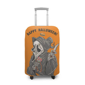 Чехол для чемодана 3D с принтом Happy Halloween в Санкт-Петербурге, 86% полиэфир, 14% спандекс | двустороннее нанесение принта, прорези для ручек и колес | helloween |  хэллоуин | день всех святых | крик | нож | праздник | ужас | хеллоуин | хеловин | хелоуин