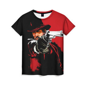 Женская футболка 3D с принтом Red Dead Redemption в Санкт-Петербурге, 100% полиэфир ( синтетическое хлопкоподобное полотно) | прямой крой, круглый вырез горловины, длина до линии бедер | cowboy | game | gun | jim | red dead redemption | rockstar | west | вестерн | дикий запад | игра | ковбой | оружие | пистолет
