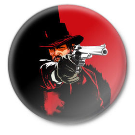 Значок с принтом Red Dead Redemption в Санкт-Петербурге,  металл | круглая форма, металлическая застежка в виде булавки | cowboy | game | gun | jim | red dead redemption | rockstar | west | вестерн | дикий запад | игра | ковбой | оружие | пистолет