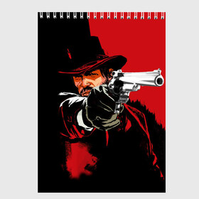 Скетчбук с принтом Red Dead Redemption в Санкт-Петербурге, 100% бумага
 | 48 листов, плотность листов — 100 г/м2, плотность картонной обложки — 250 г/м2. Листы скреплены сверху удобной пружинной спиралью | cowboy | game | gun | jim | red dead redemption | rockstar | west | вестерн | дикий запад | игра | ковбой | оружие | пистолет