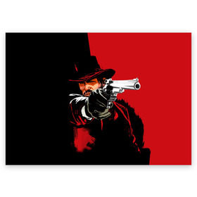 Поздравительная открытка с принтом Red Dead Redemption в Санкт-Петербурге, 100% бумага | плотность бумаги 280 г/м2, матовая, на обратной стороне линовка и место для марки
 | Тематика изображения на принте: cowboy | game | gun | jim | red dead redemption | rockstar | west | вестерн | дикий запад | игра | ковбой | оружие | пистолет