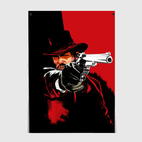 Постер с принтом Red Dead Redemption в Санкт-Петербурге, 100% бумага
 | бумага, плотность 150 мг. Матовая, но за счет высокого коэффициента гладкости имеет небольшой блеск и дает на свету блики, но в отличии от глянцевой бумаги не покрыта лаком | cowboy | game | gun | jim | red dead redemption | rockstar | west | вестерн | дикий запад | игра | ковбой | оружие | пистолет