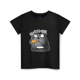 Детская футболка хлопок с принтом Ba-Dum-Tss! в Санкт-Петербурге, 100% хлопок | круглый вырез горловины, полуприлегающий силуэт, длина до линии бедер | ba dum tss | mem | ба дум тс | барабан | каламбур | кот | мем | мемас | шутка