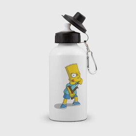 Бутылка спортивная с принтом Bart Simpson в Санкт-Петербурге, металл | емкость — 500 мл, в комплекте две пластиковые крышки и карабин для крепления | барт | разбойник | рогатка. | симпсоны