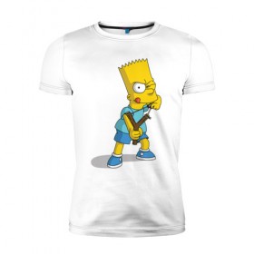 Мужская футболка премиум с принтом Bart Simpson в Санкт-Петербурге, 92% хлопок, 8% лайкра | приталенный силуэт, круглый вырез ворота, длина до линии бедра, короткий рукав | барт | разбойник | рогатка. | симпсоны