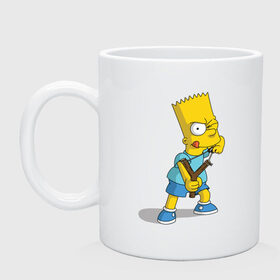 Кружка с принтом Bart Simpson в Санкт-Петербурге, керамика | объем — 330 мл, диаметр — 80 мм. Принт наносится на бока кружки, можно сделать два разных изображения | Тематика изображения на принте: барт | разбойник | рогатка. | симпсоны