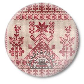 Значок с принтом Новогодний ковер в Санкт-Петербурге,  металл | круглая форма, металлическая застежка в виде булавки | вышивка | текстура | ткань | узоры