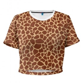 Женская футболка 3D укороченная с принтом Жираф в Санкт-Петербурге, 100% полиэстер | круглая горловина, длина футболки до линии талии, рукава с отворотами | Тематика изображения на принте: africa | afro | etnos | girafe | африка | афро | жираф | этно