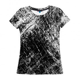 Женская футболка 3D с принтом Просто штрихи в Санкт-Петербурге, 100% полиэфир ( синтетическое хлопкоподобное полотно) | прямой крой, круглый вырез горловины, длина до линии бедер | абстракция | абстракция красок | брызги красок | краска | потертость красок | текстура | царапины | черно белый | штрихи