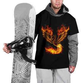Накидка на куртку 3D с принтом Феникс в Санкт-Петербурге, 100% полиэстер |  | fire | flame | in fire | smoke | в огне | дым | огненный | огонь