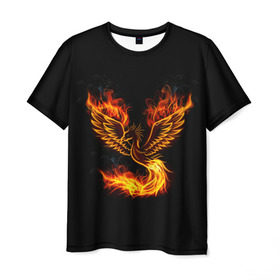 Мужская футболка 3D с принтом Феникс в Санкт-Петербурге, 100% полиэфир | прямой крой, круглый вырез горловины, длина до линии бедер | fire | flame | in fire | smoke | в огне | дым | огненный | огонь