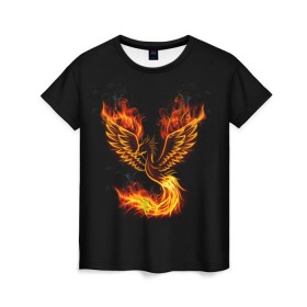 Женская футболка 3D с принтом Феникс в Санкт-Петербурге, 100% полиэфир ( синтетическое хлопкоподобное полотно) | прямой крой, круглый вырез горловины, длина до линии бедер | fire | flame | in fire | smoke | в огне | дым | огненный | огонь