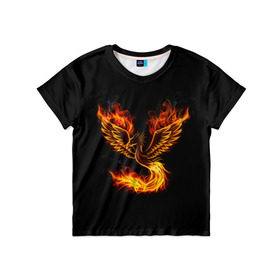 Детская футболка 3D с принтом Феникс в Санкт-Петербурге, 100% гипоаллергенный полиэфир | прямой крой, круглый вырез горловины, длина до линии бедер, чуть спущенное плечо, ткань немного тянется | fire | flame | in fire | smoke | в огне | дым | огненный | огонь