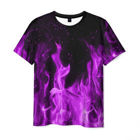 Мужская футболка 3D с принтом Фиолетовый огонь в Санкт-Петербурге, 100% полиэфир | прямой крой, круглый вырез горловины, длина до линии бедер | Тематика изображения на принте: лиловый | пламя | яркий