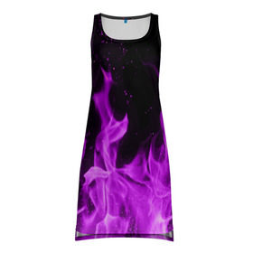 Платье-майка 3D с принтом Фиолетовый огонь в Санкт-Петербурге, 100% полиэстер | полуприлегающий силуэт, широкие бретели, круглый вырез горловины, удлиненный подол сзади. | лиловый | пламя | яркий