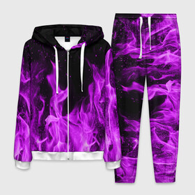 Мужской костюм 3D с принтом Фиолетовый огонь в Санкт-Петербурге, 100% полиэстер | Манжеты и пояс оформлены тканевой резинкой, двухслойный капюшон со шнурком для регулировки, карманы спереди | лиловый | пламя | яркий