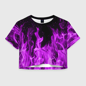 Женская футболка 3D укороченная с принтом Фиолетовый огонь в Санкт-Петербурге, 100% полиэстер | круглая горловина, длина футболки до линии талии, рукава с отворотами | лиловый | пламя | яркий