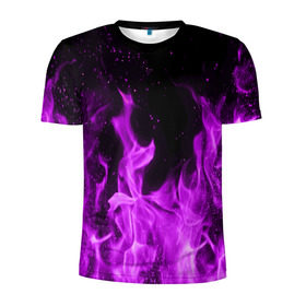 Мужская футболка 3D спортивная с принтом Фиолетовый огонь в Санкт-Петербурге, 100% полиэстер с улучшенными характеристиками | приталенный силуэт, круглая горловина, широкие плечи, сужается к линии бедра | Тематика изображения на принте: лиловый | пламя | яркий
