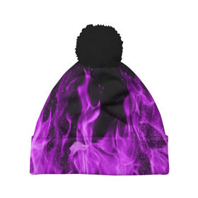 Шапка 3D c помпоном с принтом Фиолетовый огонь в Санкт-Петербурге, 100% полиэстер | универсальный размер, печать по всей поверхности изделия | лиловый | пламя | яркий