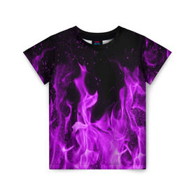 Детская футболка 3D с принтом Фиолетовый огонь в Санкт-Петербурге, 100% гипоаллергенный полиэфир | прямой крой, круглый вырез горловины, длина до линии бедер, чуть спущенное плечо, ткань немного тянется | Тематика изображения на принте: лиловый | пламя | яркий