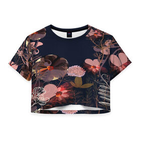 Женская футболка 3D укороченная с принтом Blossom fashion в Санкт-Петербурге, 100% полиэстер | круглая горловина, длина футболки до линии талии, рукава с отворотами | blossom | flower | бабочки | весна | лето | природа | расцвет | цвет | цветение | цветковое растение | цветок