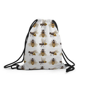 Рюкзак-мешок 3D с принтом Пчелы в Санкт-Петербурге, 100% полиэстер | плотность ткани — 200 г/м2, размер — 35 х 45 см; лямки — толстые шнурки, застежка на шнуровке, без карманов и подкладки | белый | желтый | крылья | мед | черный
