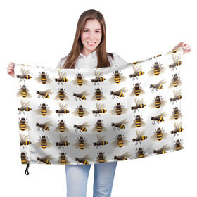 Флаг 3D с принтом Пчелы в Санкт-Петербурге, 100% полиэстер | плотность ткани — 95 г/м2, размер — 67 х 109 см. Принт наносится с одной стороны | белый | желтый | крылья | мед | черный