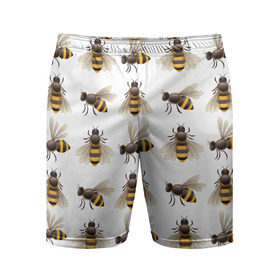 Мужские шорты 3D спортивные с принтом Пчелы в Санкт-Петербурге,  |  | белый | желтый | крылья | мед | черный