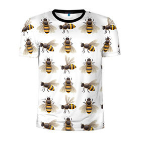 Мужская футболка 3D спортивная с принтом Пчелы в Санкт-Петербурге, 100% полиэстер с улучшенными характеристиками | приталенный силуэт, круглая горловина, широкие плечи, сужается к линии бедра | Тематика изображения на принте: белый | желтый | крылья | мед | черный