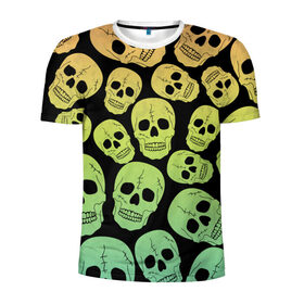 Мужская футболка 3D спортивная с принтом Веселый хэллоуин в Санкт-Петербурге, 100% полиэстер с улучшенными характеристиками | приталенный силуэт, круглая горловина, широкие плечи, сужается к линии бедра | Тематика изображения на принте: зеленый | кости | цвет | череп | черный