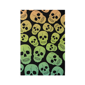Обложка для паспорта матовая кожа с принтом Веселый хэллоуин в Санкт-Петербурге, натуральная матовая кожа | размер 19,3 х 13,7 см; прозрачные пластиковые крепления | Тематика изображения на принте: зеленый | кости | цвет | череп | черный