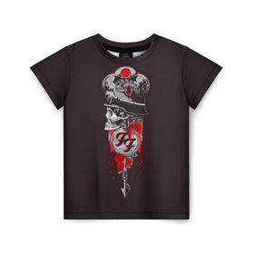 Детская футболка 3D с принтом Череп Foo Fighters в Санкт-Петербурге, 100% гипоаллергенный полиэфир | прямой крой, круглый вырез горловины, длина до линии бедер, чуть спущенное плечо, ткань немного тянется | Тематика изображения на принте: 