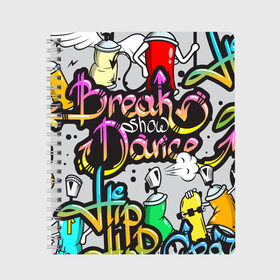 Тетрадь с принтом Graffiti в Санкт-Петербурге, 100% бумага | 48 листов, плотность листов — 60 г/м2, плотность картонной обложки — 250 г/м2. Листы скреплены сбоку удобной пружинной спиралью. Уголки страниц и обложки скругленные. Цвет линий — светло-серый
 | Тематика изображения на принте: break | dance | graffiti | hip hop | rap | граффити | рэп | скейтборд | хип хоп