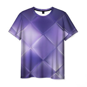 Мужская футболка 3D с принтом Фиолетовые грани в Санкт-Петербурге, 100% полиэфир | прямой крой, круглый вырез горловины, длина до линии бедер | абстракция | геометрия | квадрат | текстура | фиолетовый