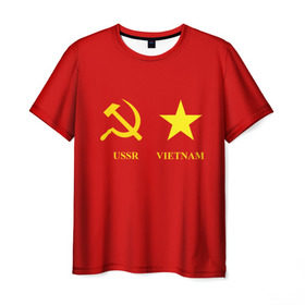 Мужская футболка 3D с принтом СССР и Вьетнам в Санкт-Петербурге, 100% полиэфир | прямой крой, круглый вырез горловины, длина до линии бедер | братство | вьетнам | герб | дружба | россия | русь | рф | ссср | флаг