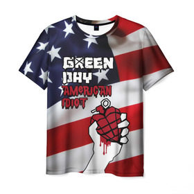 Мужская футболка 3D с принтом Green Day American Idiot в Санкт-Петербурге, 100% полиэфир | прямой крой, круглый вырез горловины, длина до линии бедер | american idiot | green day | альтернативный | билли джо армстронг | грин дей | группа | зелёный день | майк дёрнт | музыка | панк | поп | поппанк | рок | сша | тре кул | флаг
