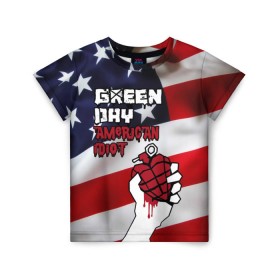 Детская футболка 3D с принтом Green Day American Idiot в Санкт-Петербурге, 100% гипоаллергенный полиэфир | прямой крой, круглый вырез горловины, длина до линии бедер, чуть спущенное плечо, ткань немного тянется | american idiot | green day | альтернативный | билли джо армстронг | грин дей | группа | зелёный день | майк дёрнт | музыка | панк | поп | поппанк | рок | сша | тре кул | флаг
