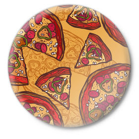 Значок с принтом Пицца в Санкт-Петербурге,  металл | круглая форма, металлическая застежка в виде булавки | Тематика изображения на принте: pattern | pizza | еда | пицца | узор