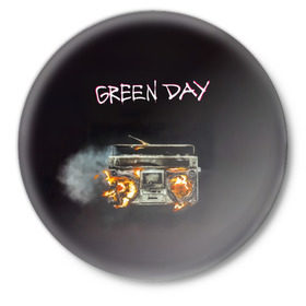 Значок с принтом Green Day магнитофон в огне в Санкт-Петербурге,  металл | круглая форма, металлическая застежка в виде булавки | american idiot | green day | альтернативный | билли джо армстронг | грин дей | группа | зелёный день | майк дёрнт | музыка | панк | поп | поппанк | рок | тре кул