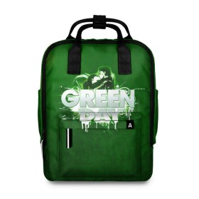 Женский рюкзак 3D с принтом Зелень Green Day в Санкт-Петербурге, 100% полиэстер | лямки с регулируемой длиной, сверху ручки, чтобы рюкзак нести как сумку. Основное отделение закрывается на молнию, как и внешний карман. Внутри два дополнительных кармана, один из которых закрывается на молнию. По бокам два дополнительных кармашка, куда поместится маленькая бутылочка
 | Тематика изображения на принте: american idiot | green day | альтернативный | билли джо армстронг | грин дей | группа | зелёный день | майк дёрнт | музыка | панк | поп | поппанк | поцелуй | рок | тре кул