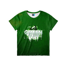Детская футболка 3D с принтом Зелень Green Day в Санкт-Петербурге, 100% гипоаллергенный полиэфир | прямой крой, круглый вырез горловины, длина до линии бедер, чуть спущенное плечо, ткань немного тянется | Тематика изображения на принте: american idiot | green day | альтернативный | билли джо армстронг | грин дей | группа | зелёный день | майк дёрнт | музыка | панк | поп | поппанк | поцелуй | рок | тре кул