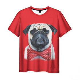 Мужская футболка 3D с принтом Довольный мопс в Санкт-Петербурге, 100% полиэфир | прямой крой, круглый вырез горловины, длина до линии бедер | Тематика изображения на принте: бабочка | друг | животное | зверь | мопс | собака | щенок