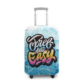 Чехол для чемодана 3D с принтом Free and Easy в Санкт-Петербурге, 86% полиэфир, 14% спандекс | двустороннее нанесение принта, прорези для ручек и колес | beach | miami | граффити | желтый | закат | краски | лед | майами | надписи | панама | пляж | розовый | солнце | фламинго | яркие