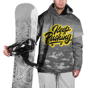Накидка на куртку 3D с принтом Keep Pushing в Санкт-Петербурге, 100% полиэстер |  | wind | ветер | доска | желтый | космос | красночные | надписи | небо | облака | прикольные | прикольные картинки | серый | скейт | скейтборд | скейтер | спорт | текстура | увлечение | цвета | черный