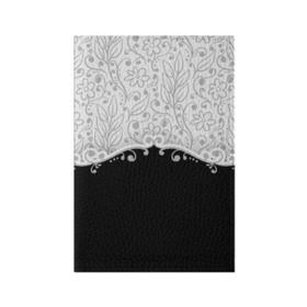 Обложка для паспорта матовая кожа с принтом Флористика в Санкт-Петербурге, натуральная матовая кожа | размер 19,3 х 13,7 см; прозрачные пластиковые крепления | лист | серый | узор | цветы | черный