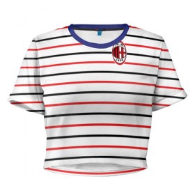 Женская футболка 3D укороченная с принтом AC Milan - Stripe white в Санкт-Петербурге, 100% полиэстер | круглая горловина, длина футболки до линии талии, рукава с отворотами | ac | fc | football | milan | милан | футбол