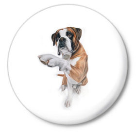 Значок с принтом Боксер в Санкт-Петербурге,  металл | круглая форма, металлическая застежка в виде булавки | боксер | друг | дружба | животное | пес | собака